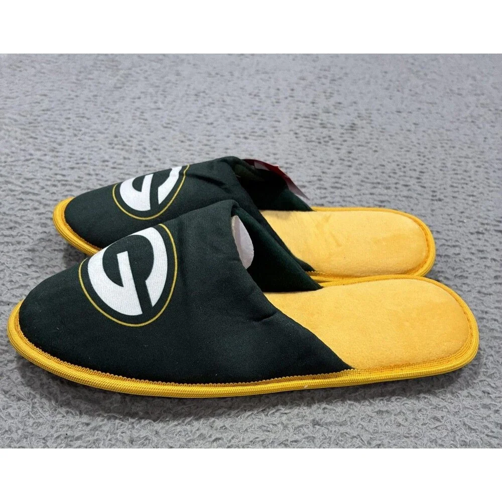 Green Bay Packers Slippers Mens 10 Green NFL Football FOCO Comfy House Shoe